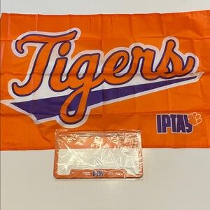 CLEMSON UNIVERSITY Tigers Flag with Logo & License Plate Cover